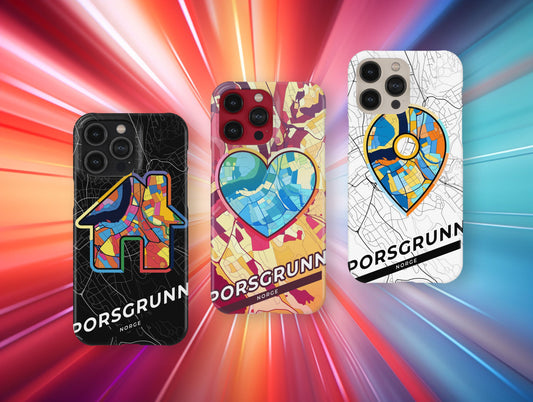 Porsgrunn Norway slim phone case with colorful icon. Birthday, wedding or housewarming gift. Couple match cases.