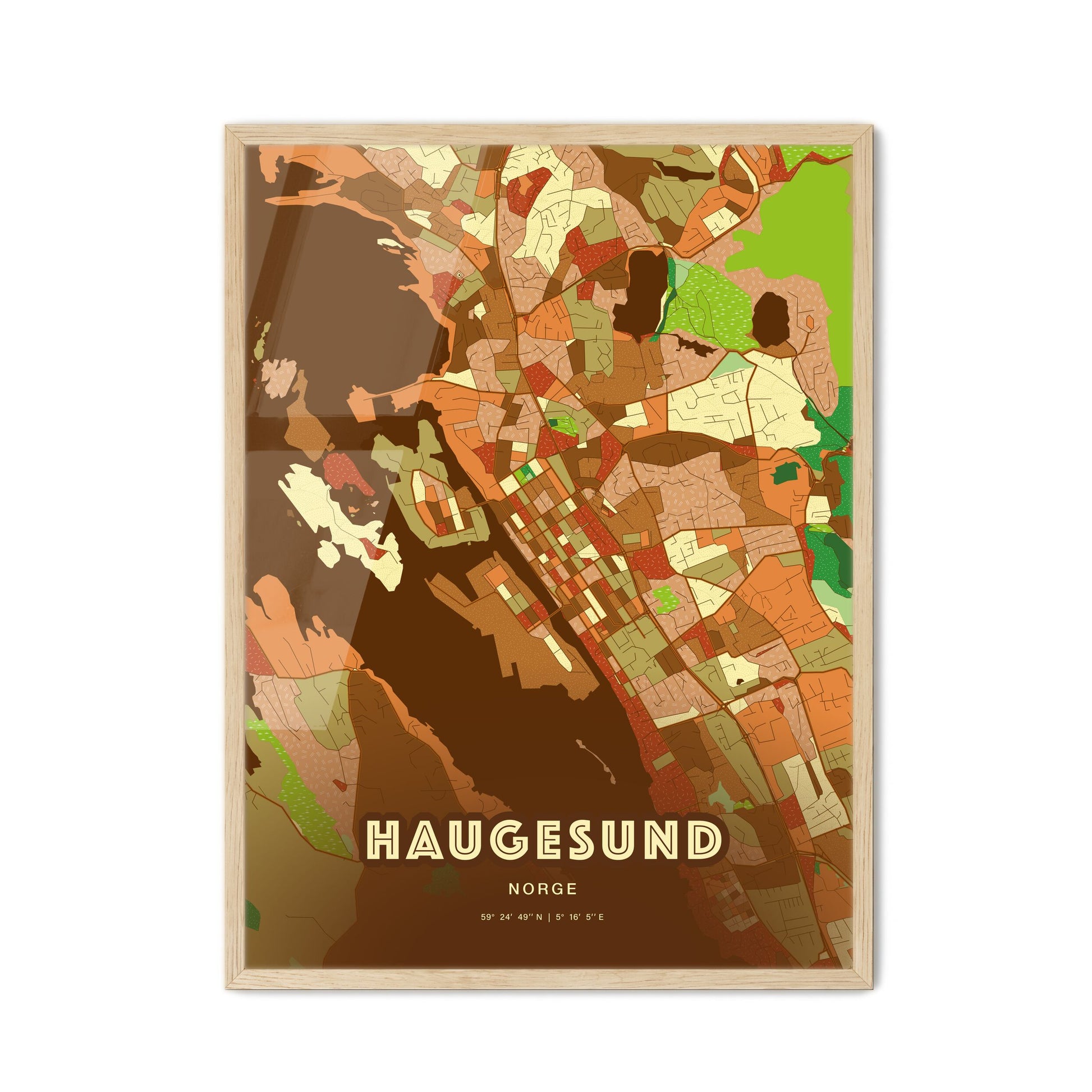 Colorful HAUGESUND NORWAY Fine Art Map Farmhouse