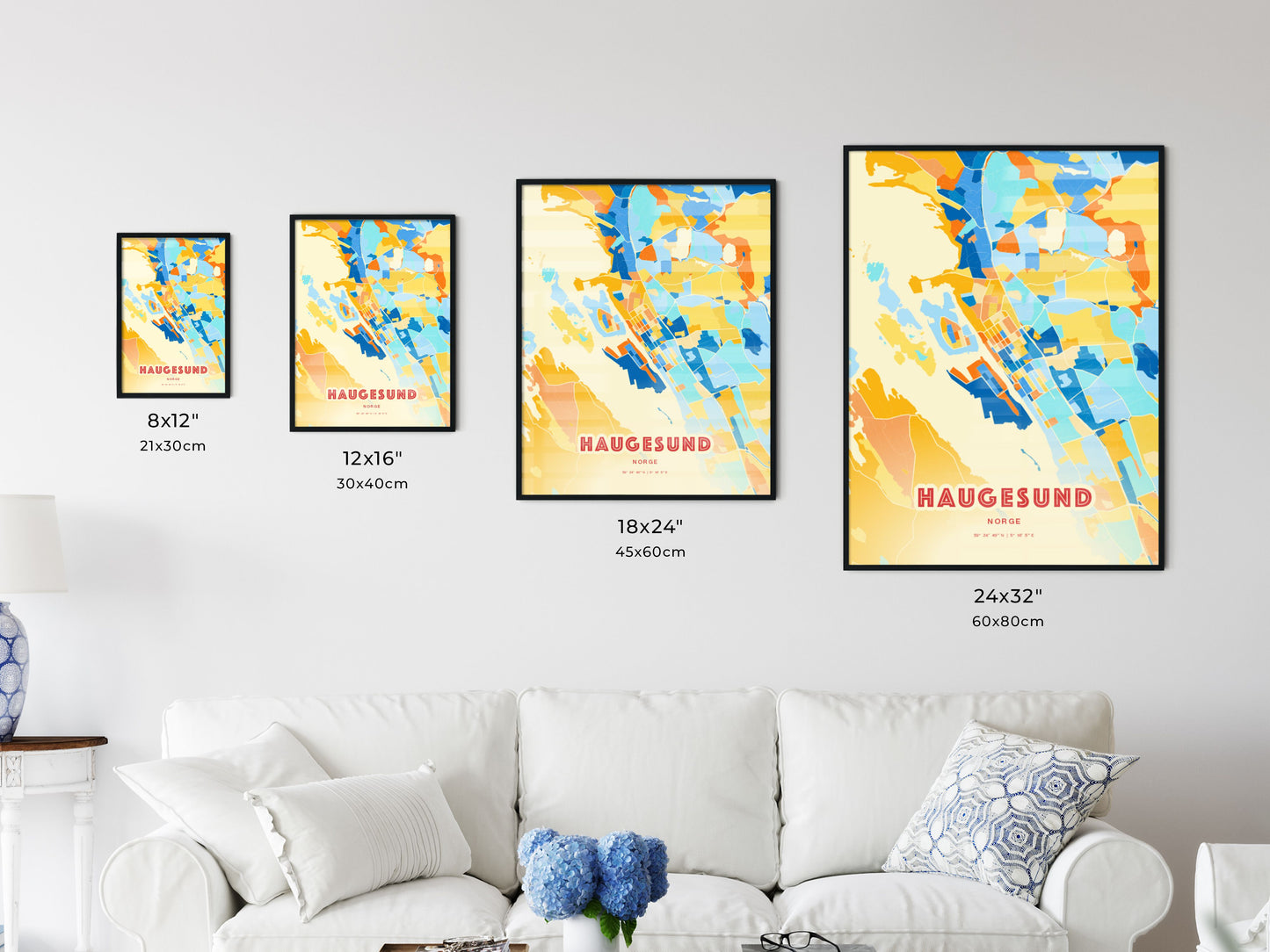 Colorful HAUGESUND NORWAY Fine Art Map Blue Orange