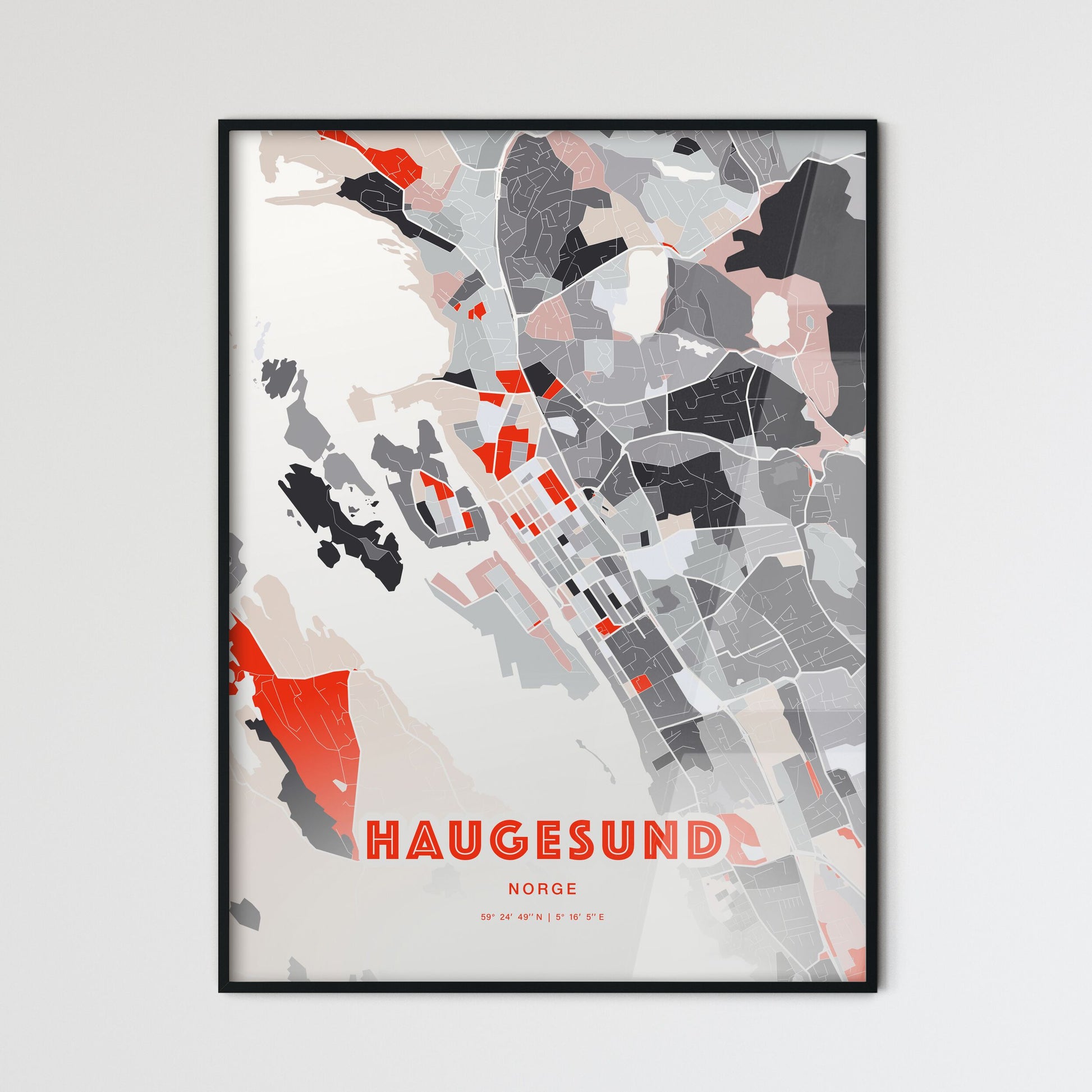 Colorful HAUGESUND NORWAY Fine Art Map Modern