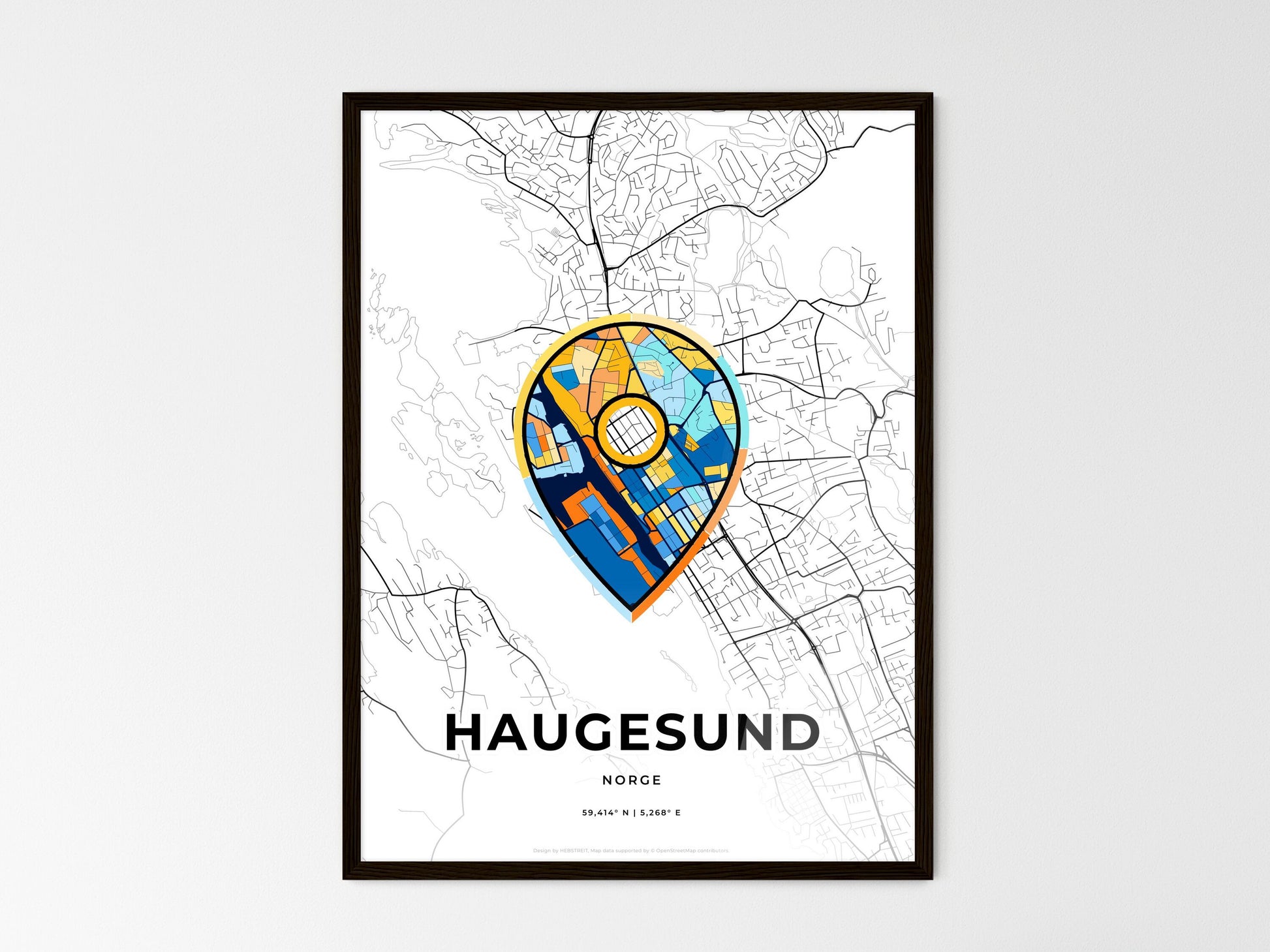 Haugesund Norway wedding art map with pointer icon
