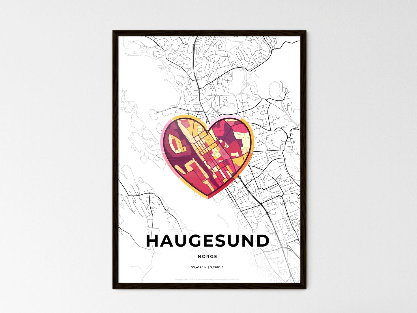 Haugesund Norway wedding art map with heart icon