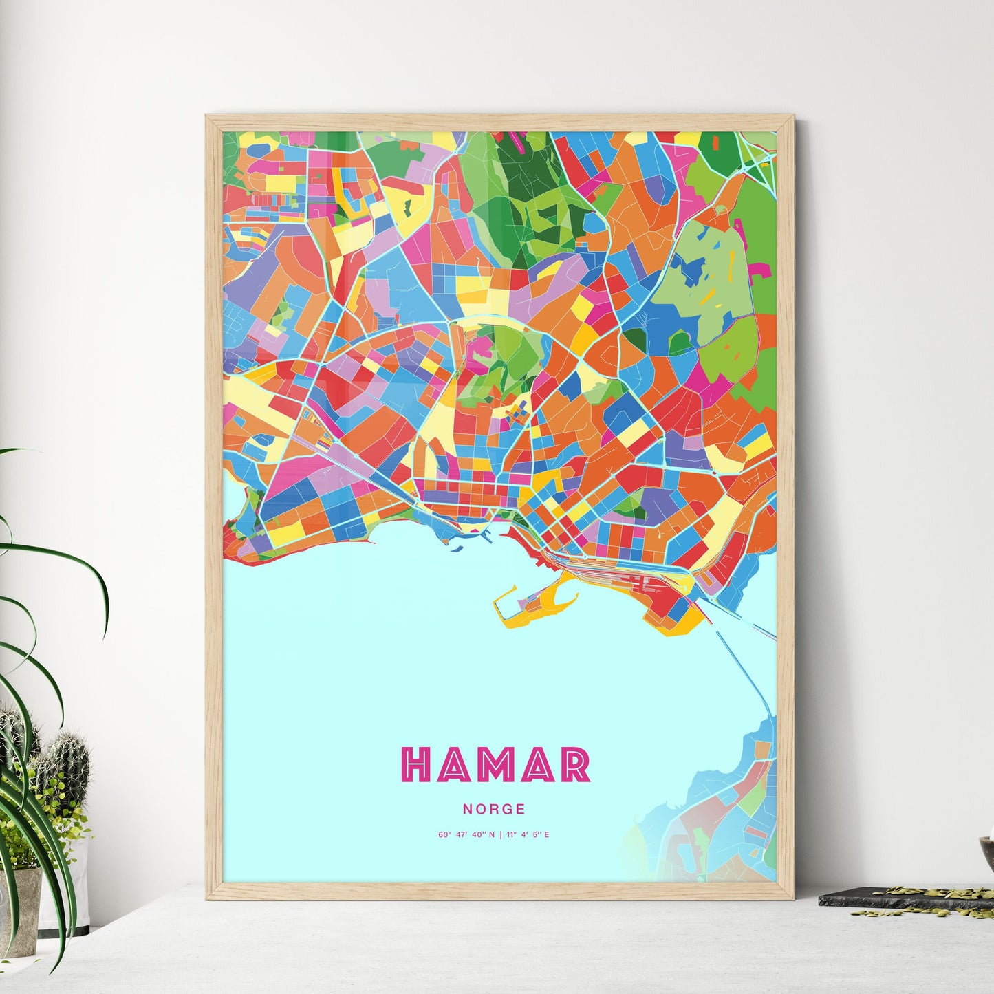 Colorful HAMAR NORWAY Fine Art Map Crazy Colors