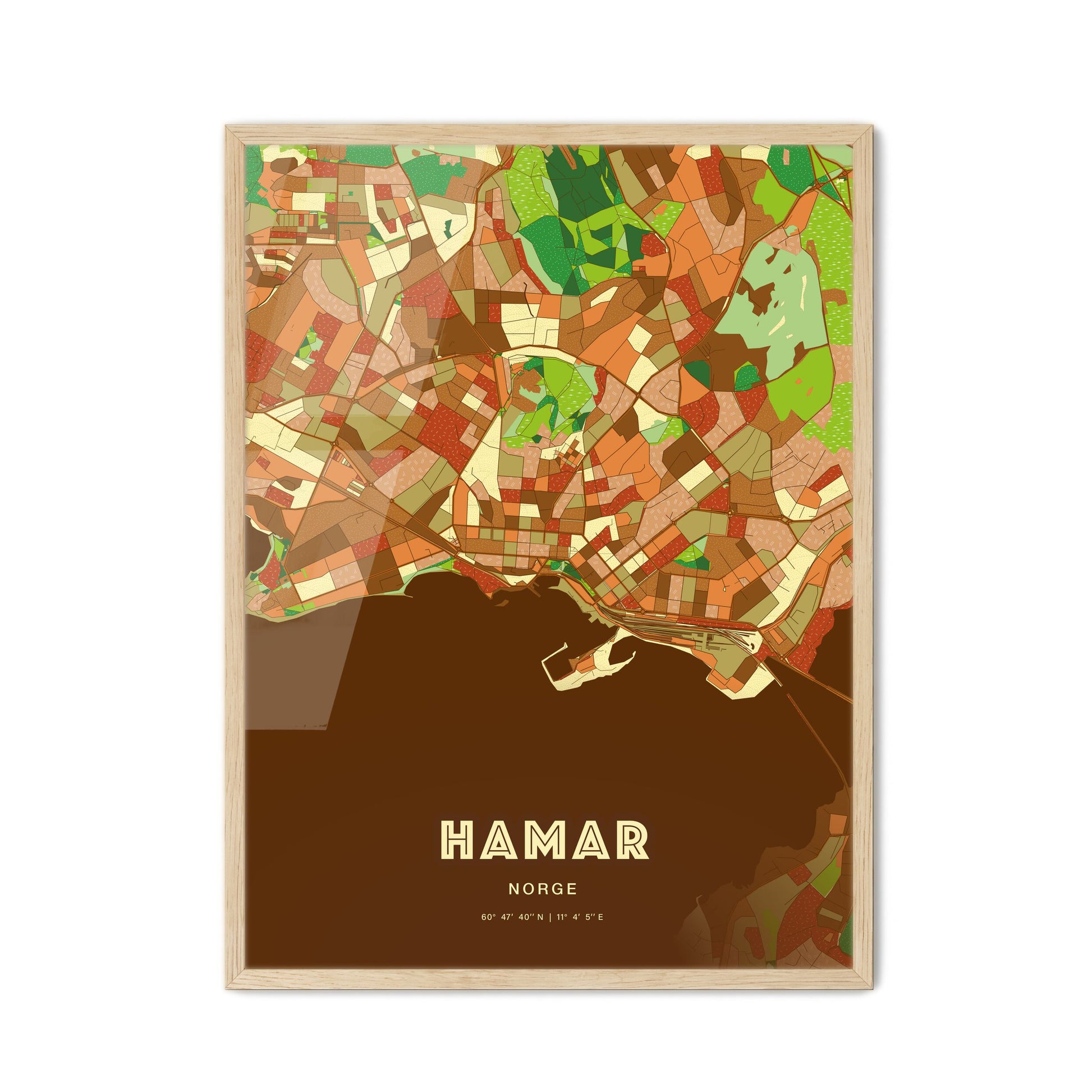 Colorful HAMAR NORWAY Fine Art Map Farmhouse