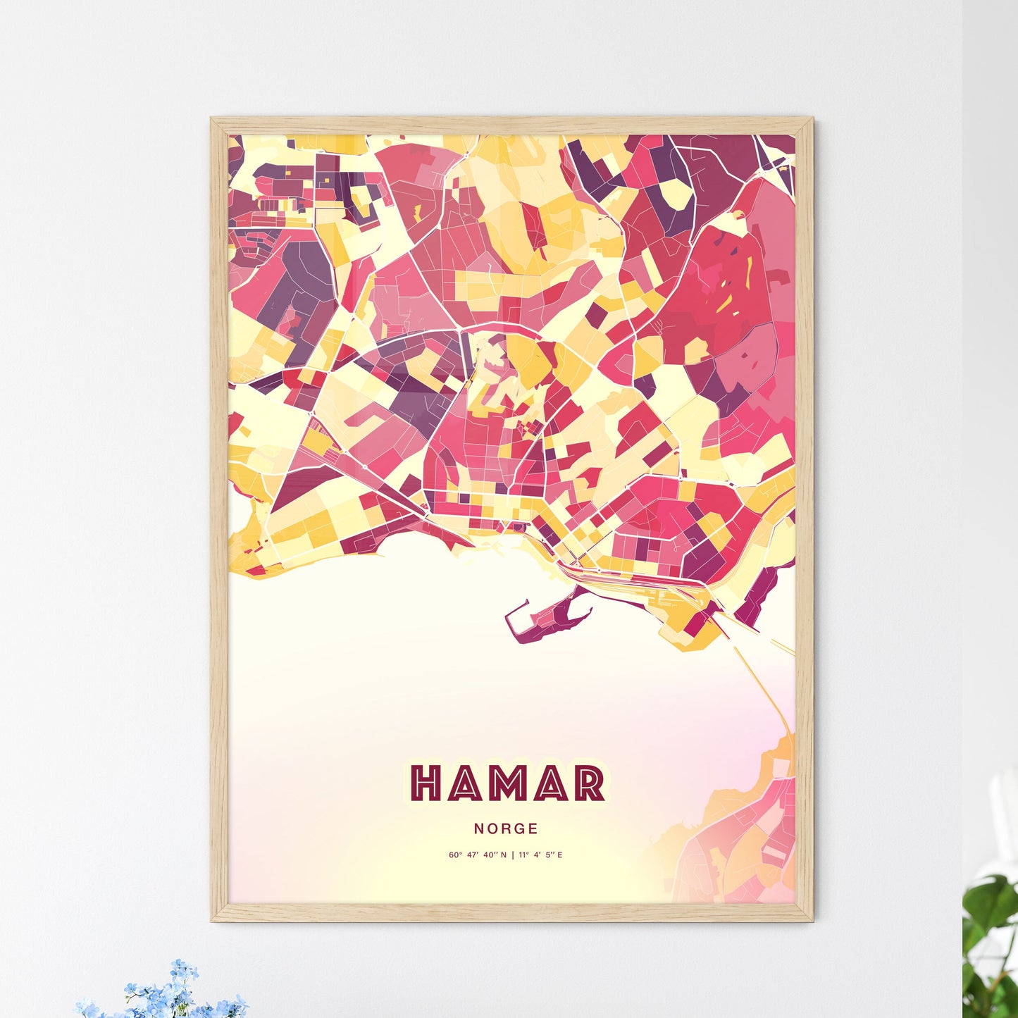 Colorful HAMAR NORWAY Fine Art Map Hot Red