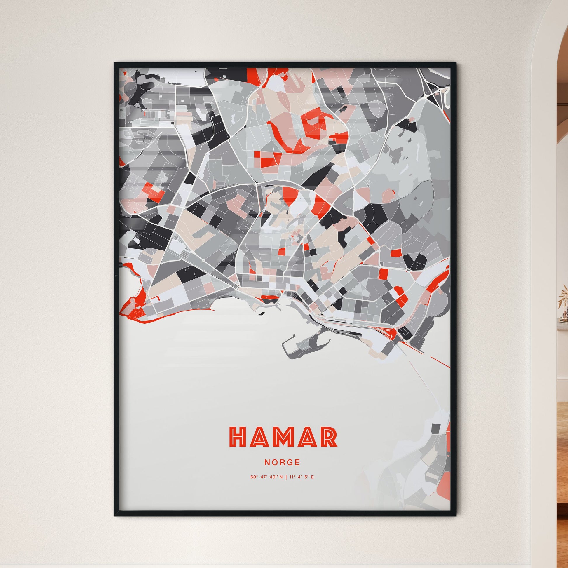 Colorful HAMAR NORWAY Fine Art Map Modern