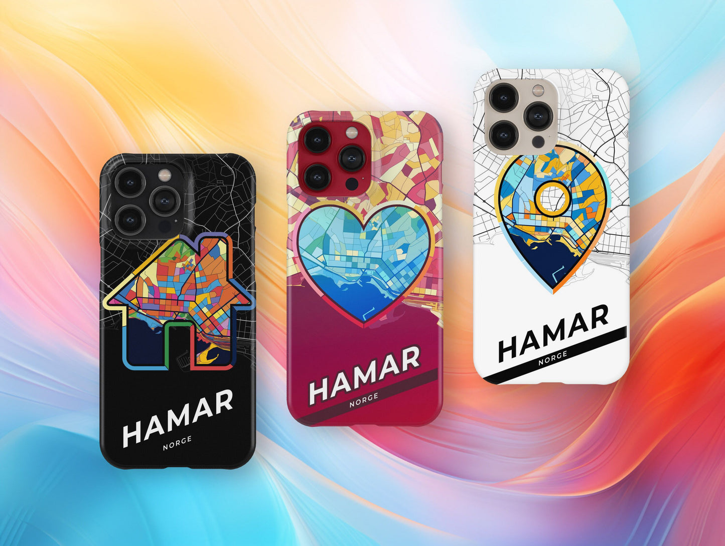 Hamar Norway slim phone case with colorful icon. Birthday, wedding or housewarming gift. Couple match cases.