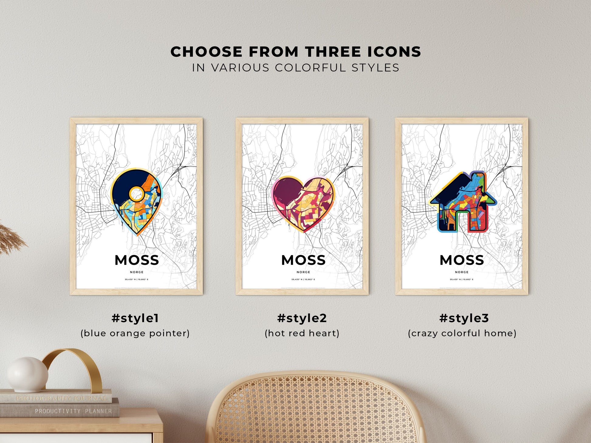 Moss Norway maps with colorful icons