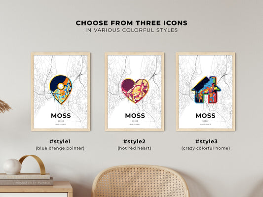 Moss Norway maps with colorful icons