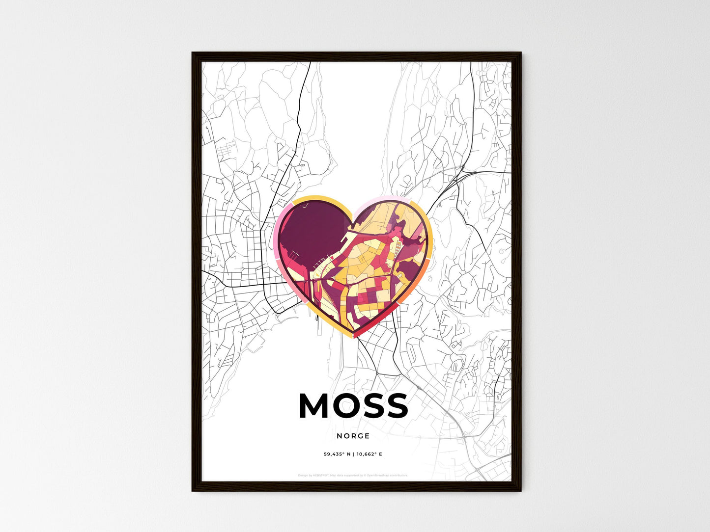 Moss Norway wedding art map with heart icon