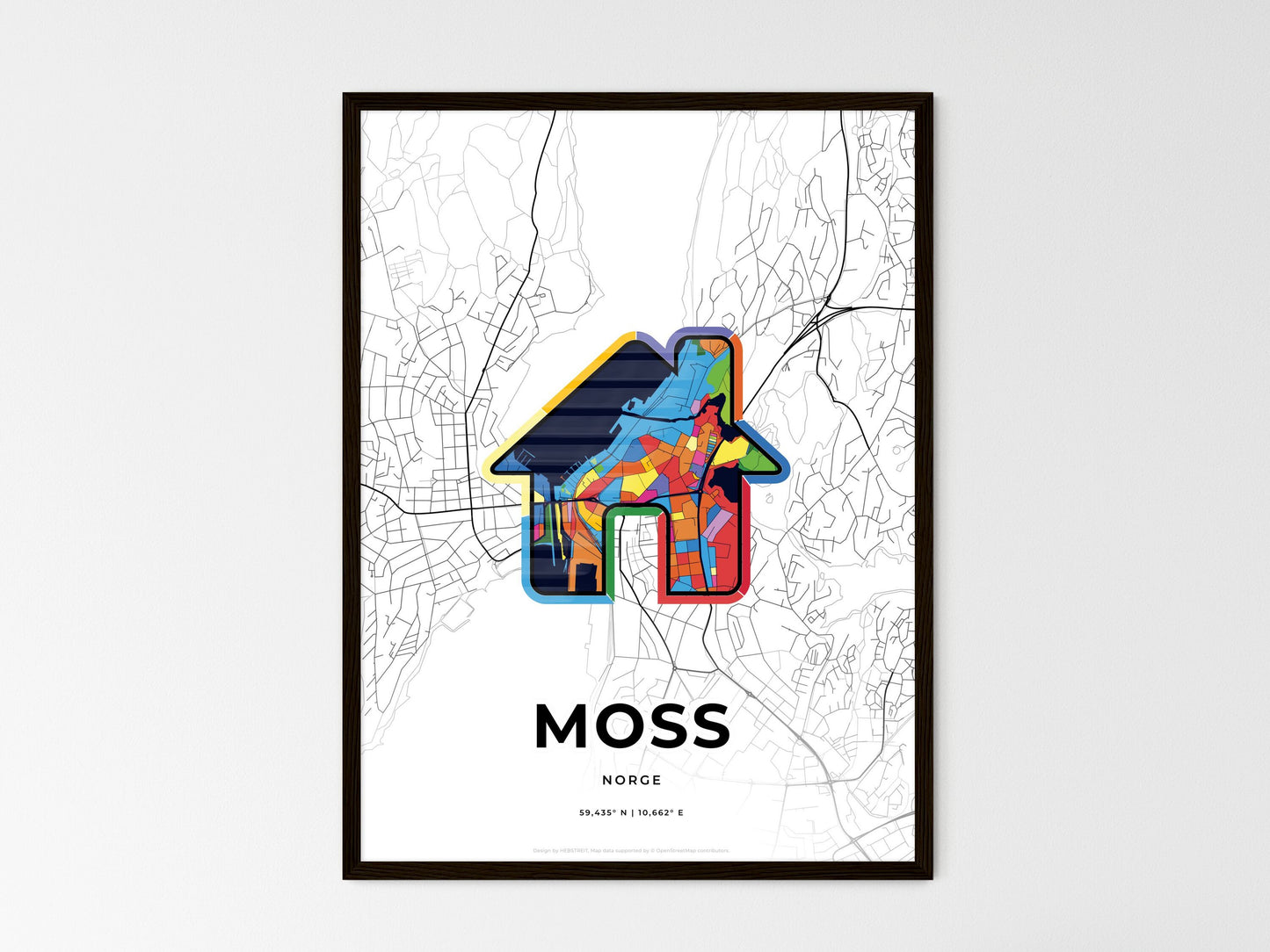 Moss Norway wedding art map with home icon