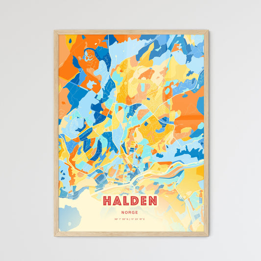 Colorful HALDEN NORWAY Fine Art Map Blue Orange