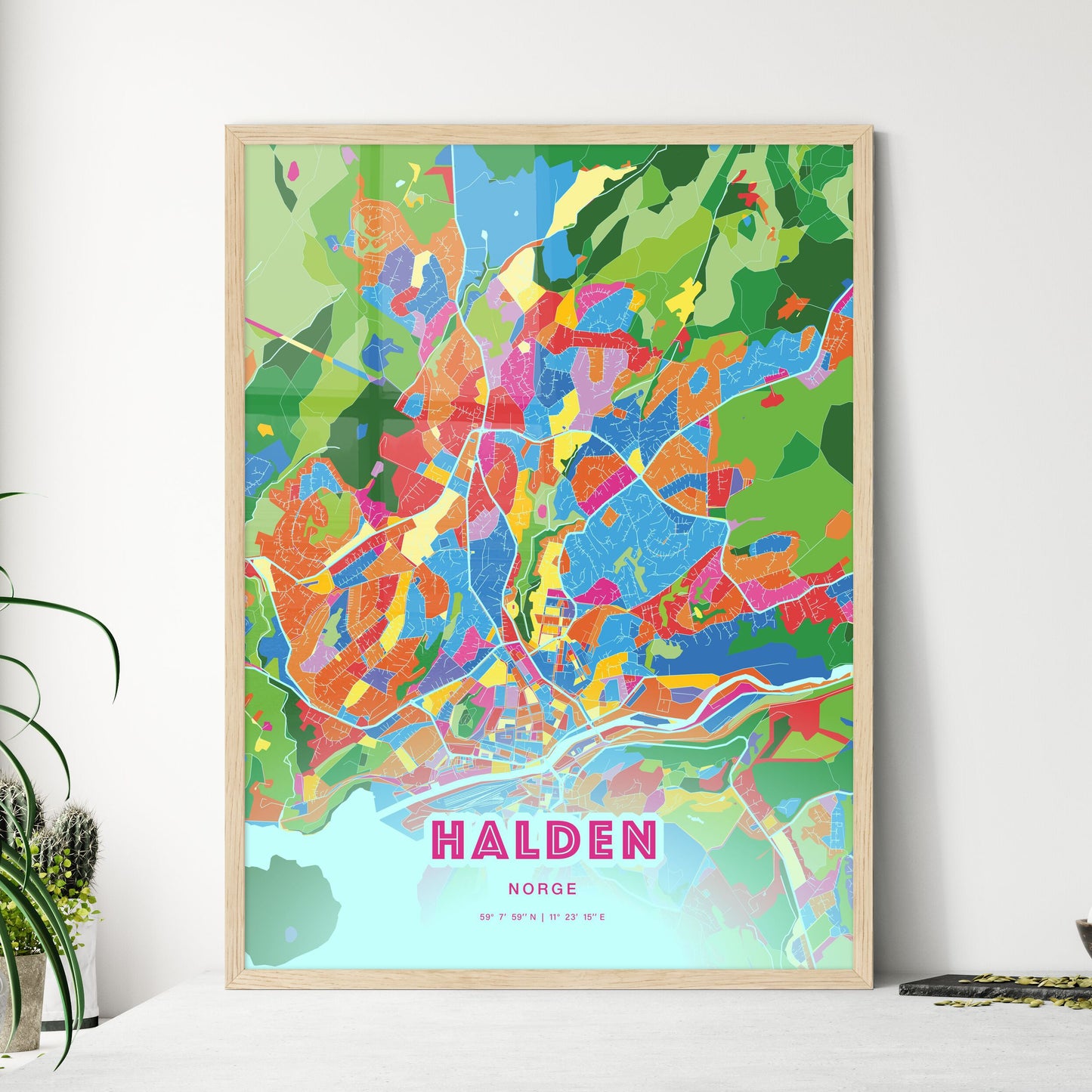 Colorful HALDEN NORWAY Fine Art Map Crazy Colors