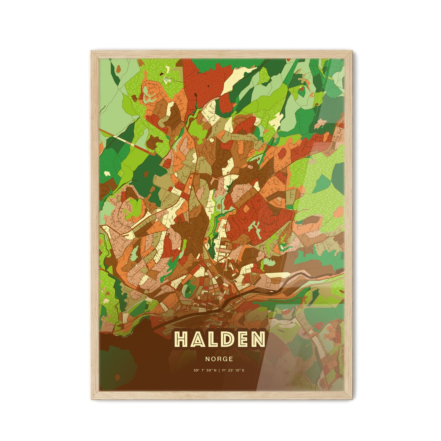 Colorful HALDEN NORWAY Fine Art Map Farmhouse