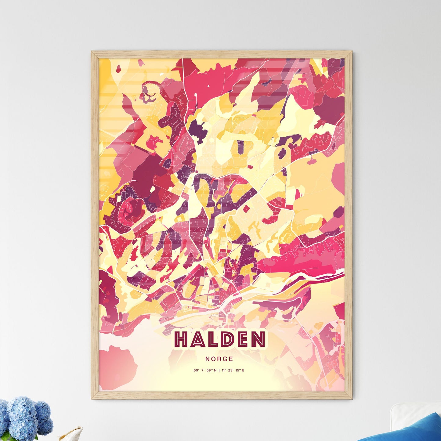 Colorful HALDEN NORWAY Fine Art Map Hot Red