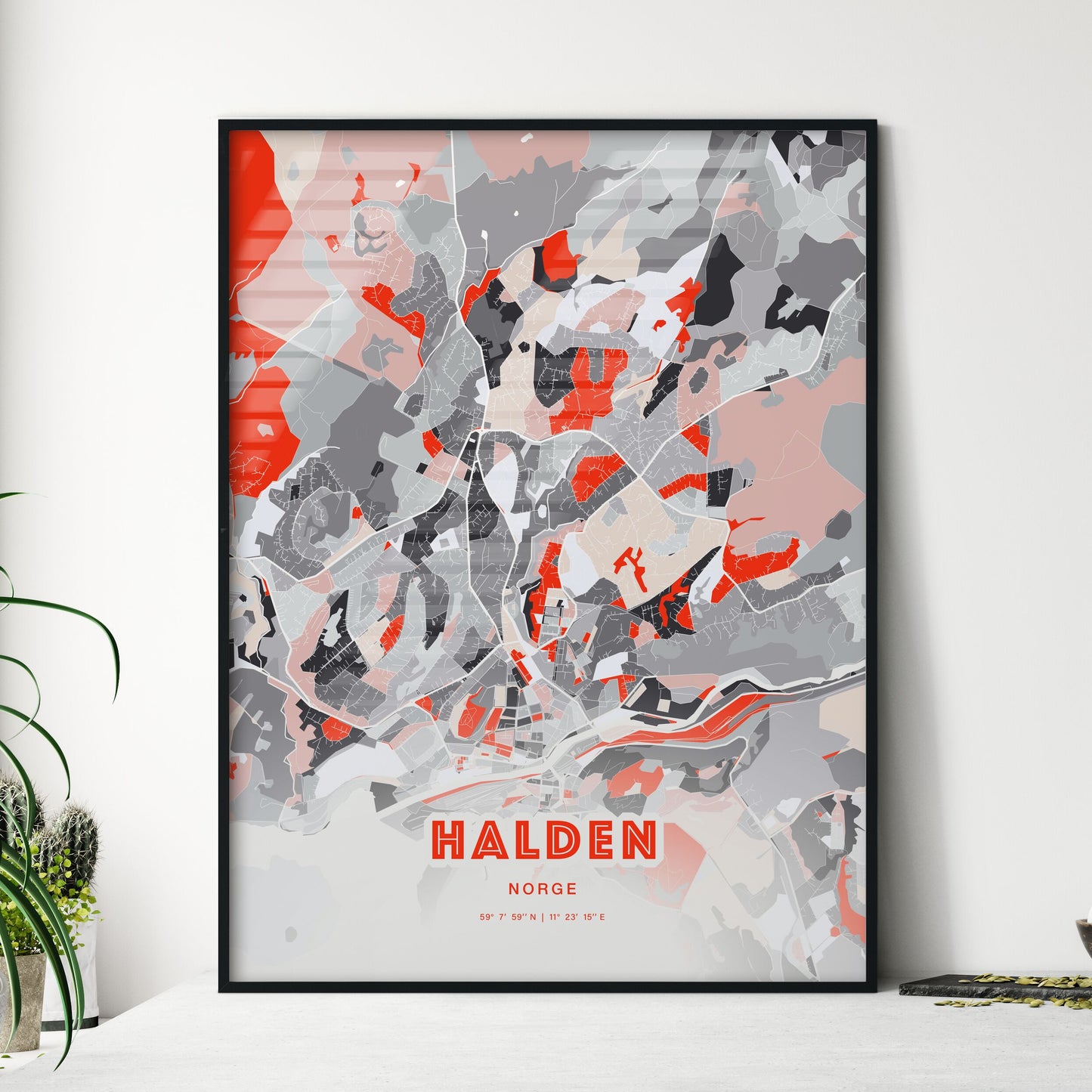 Colorful HALDEN NORWAY Fine Art Map Modern