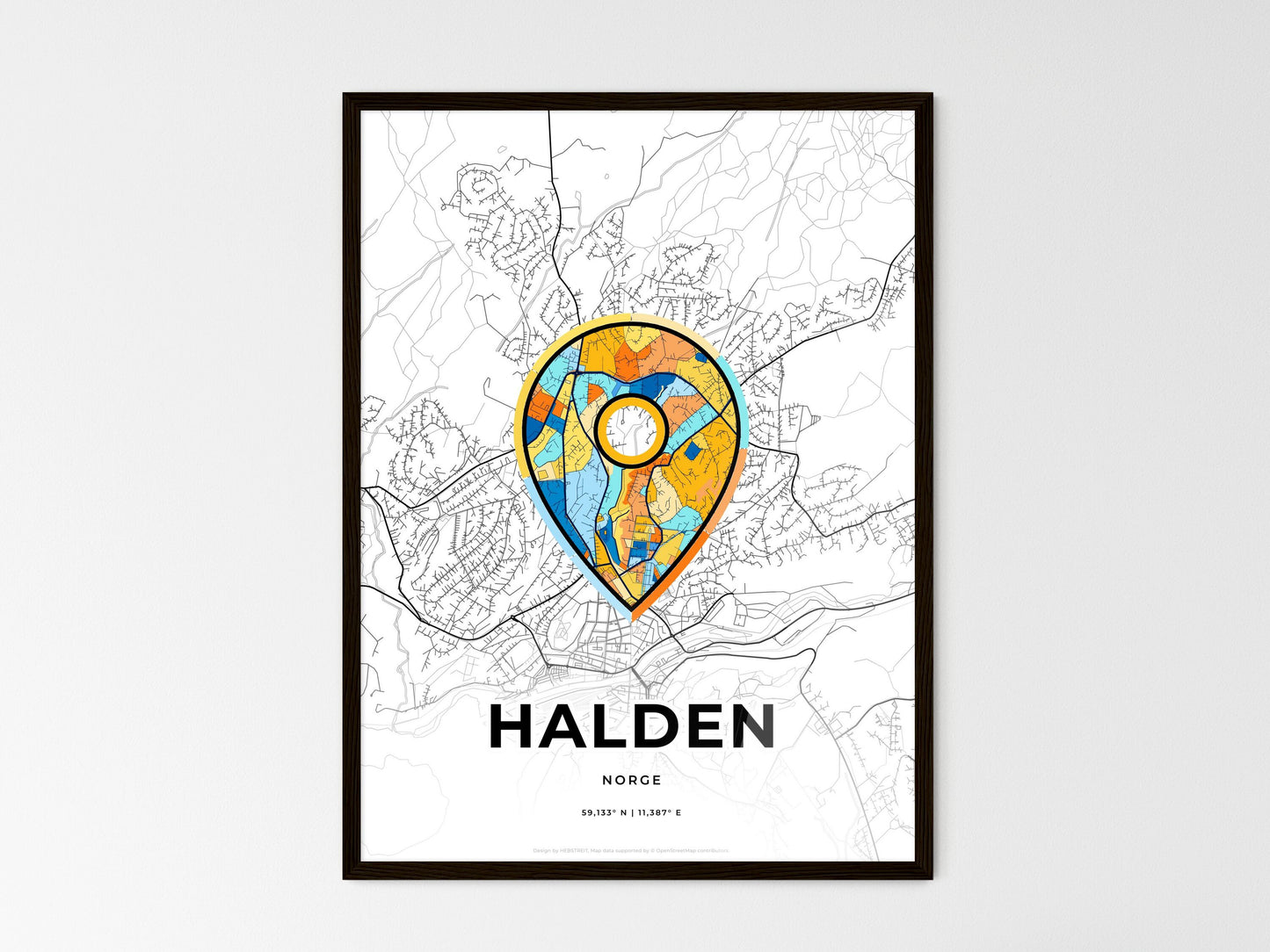Halden Norway wedding art map with pointer icon