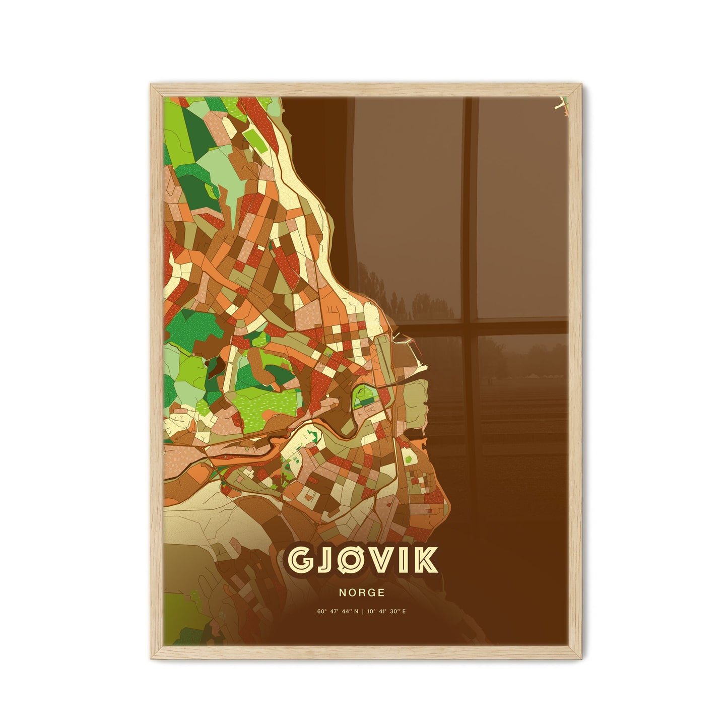 Colorful GJØVIK NORWAY Fine Art Map Farmhouse