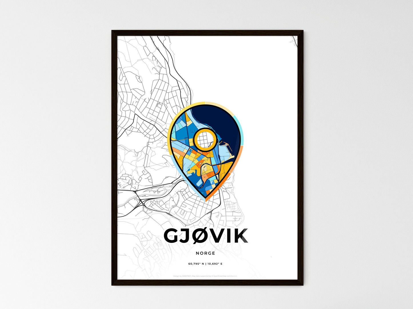 Gjøvik Norway wedding art map with pointer icon