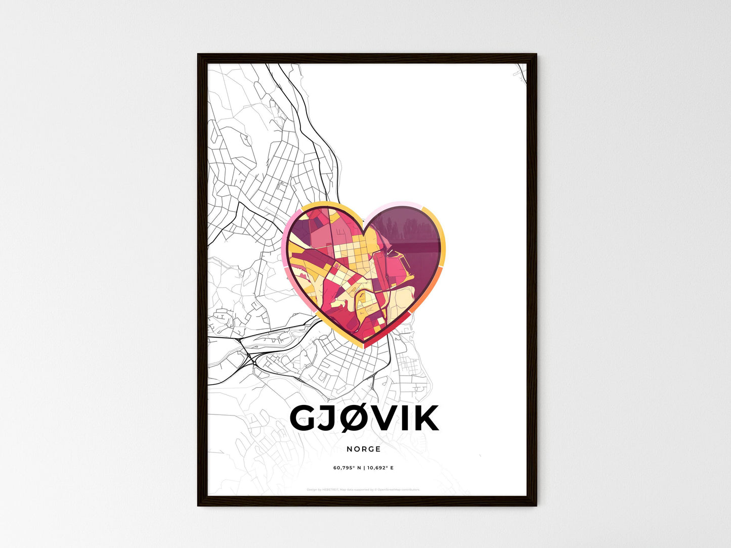 Gjøvik Norway wedding art map with heart icon