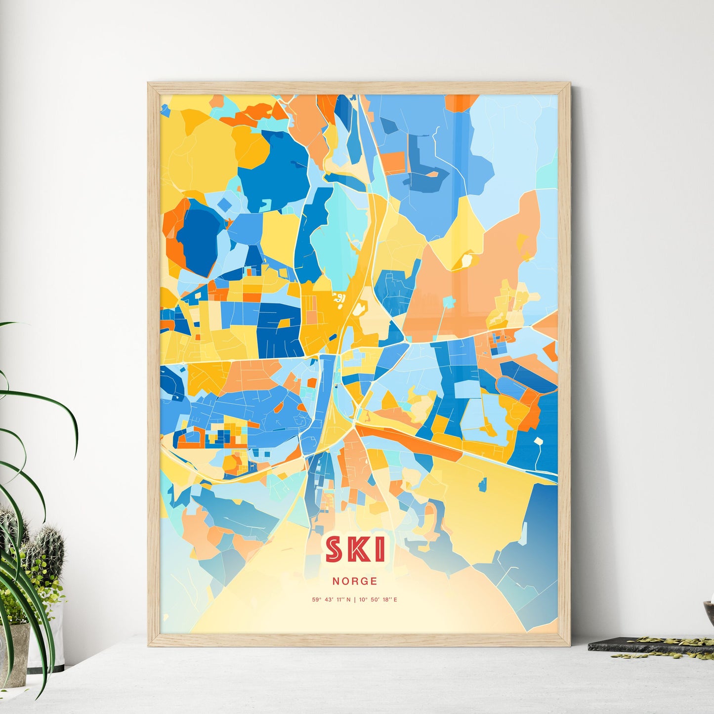 Colorful SKI NORWAY Fine Art Map Blue Orange