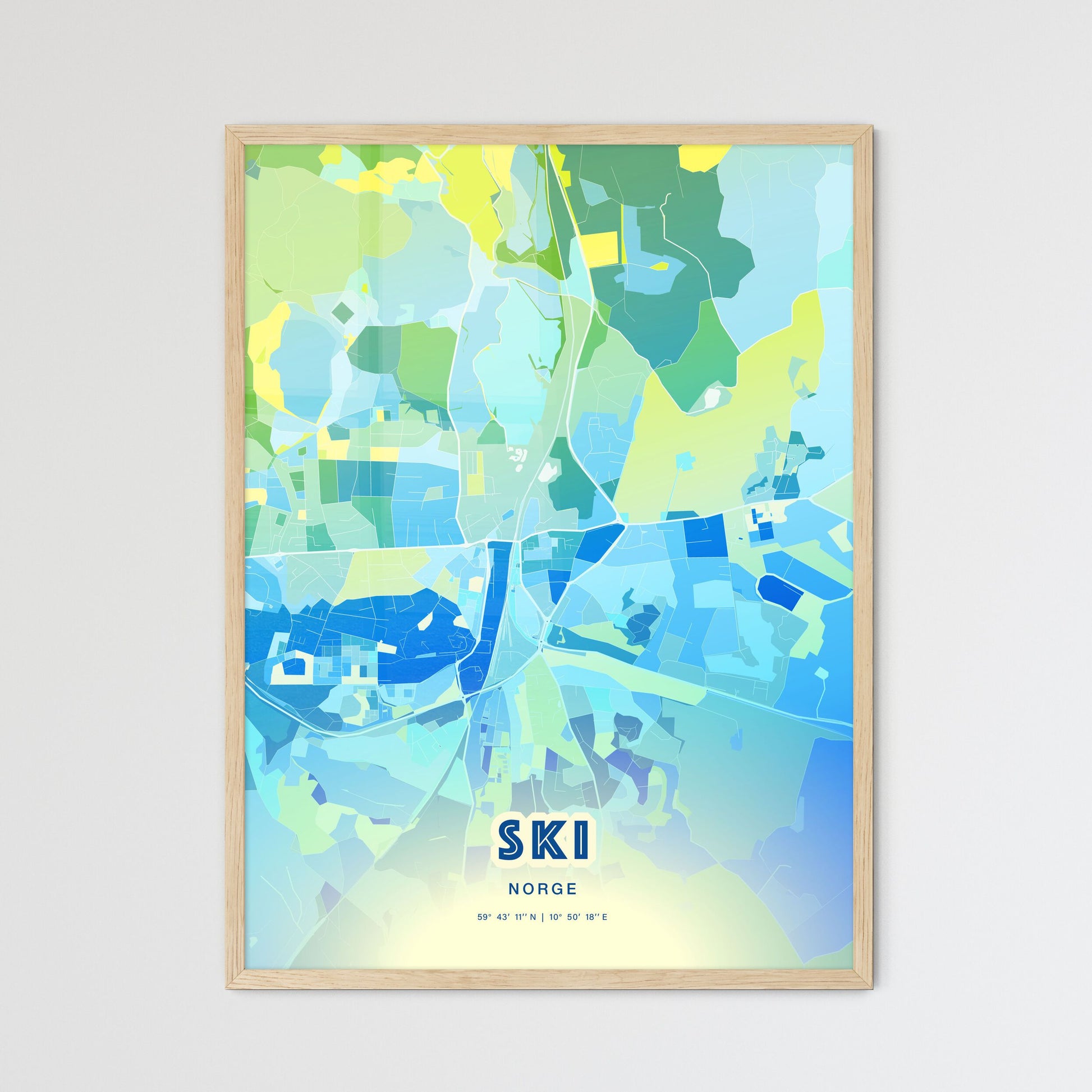 Colorful SKI NORWAY Fine Art Map Cool Blue