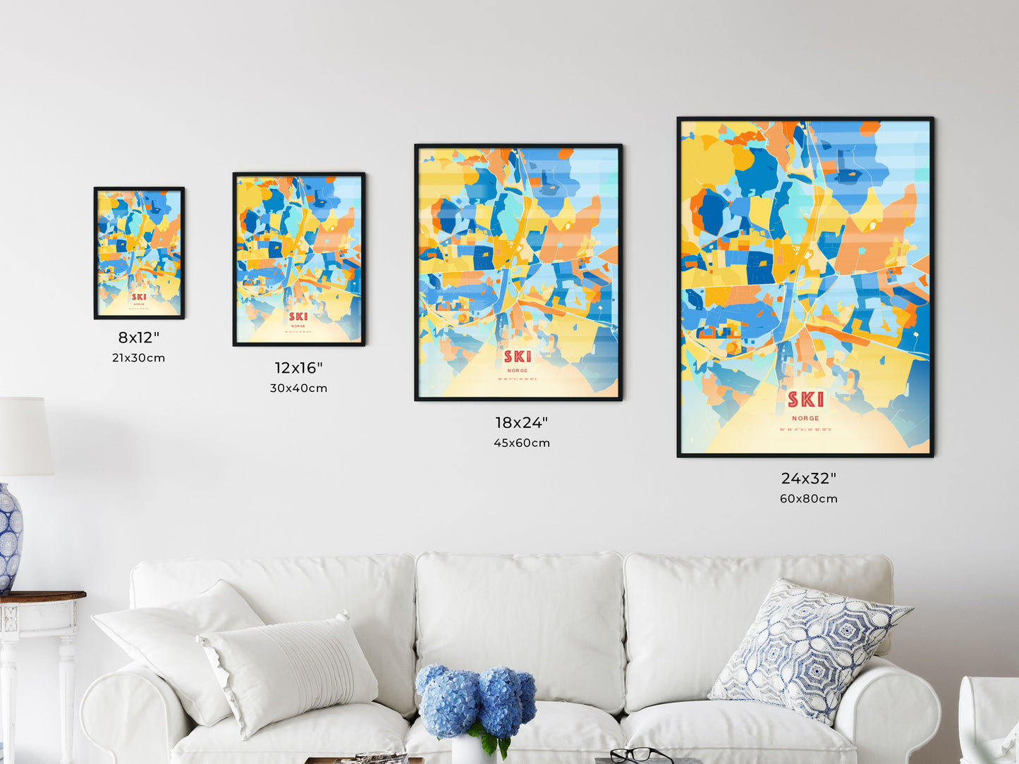 Colorful SKI NORWAY Fine Art Map Blue Orange