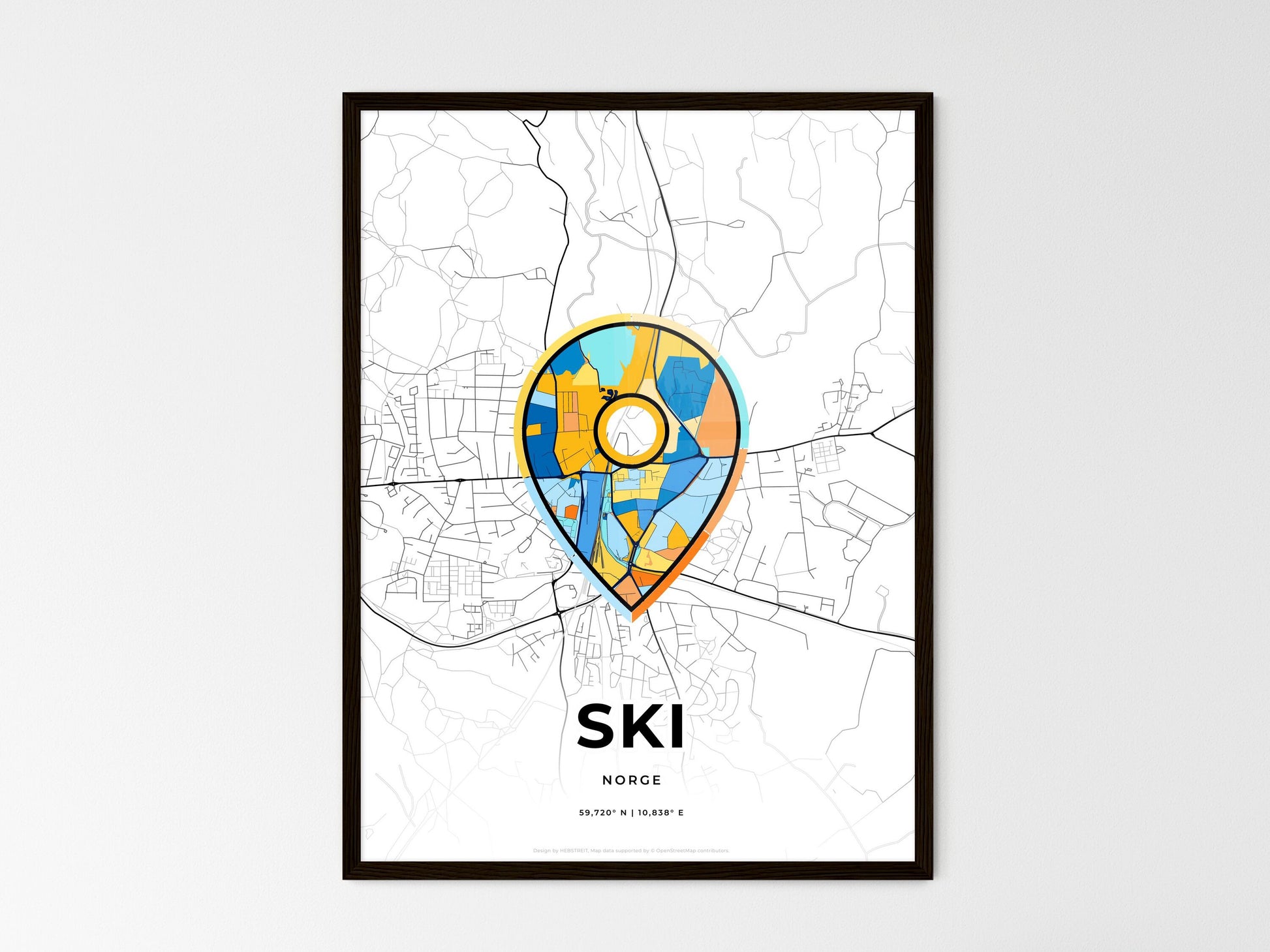 Ski Norway wedding art map with pointer icon
