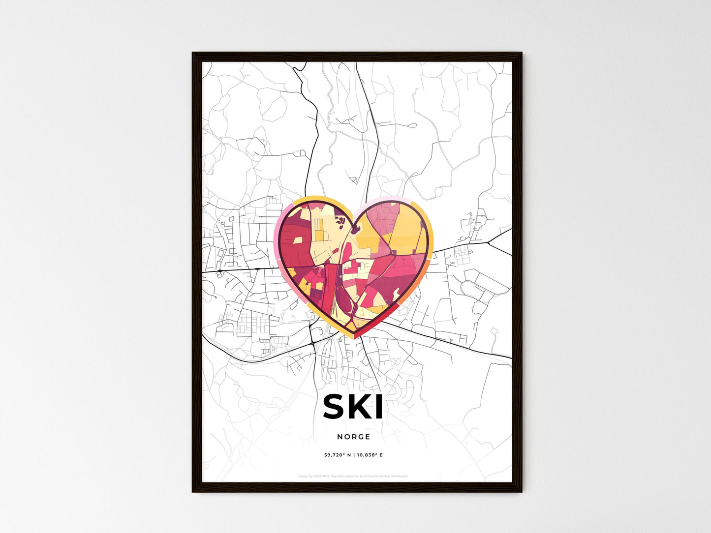 Ski Norway wedding art map with heart icon