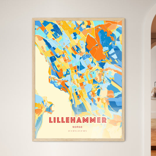 Colorful Lillehammer Norway Fine Art Map Blue Orange