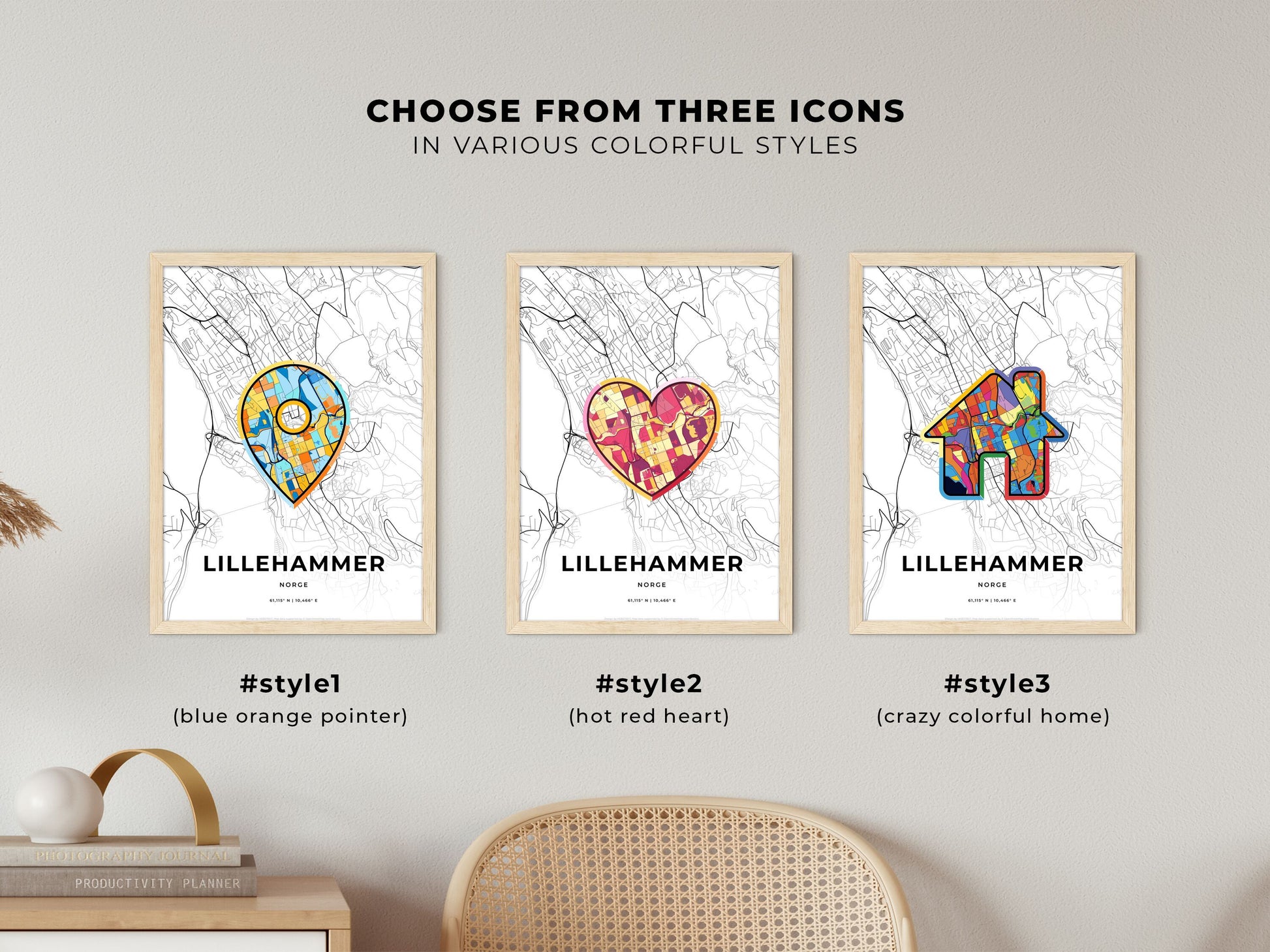 Lillehammer Norway maps with colorful icons