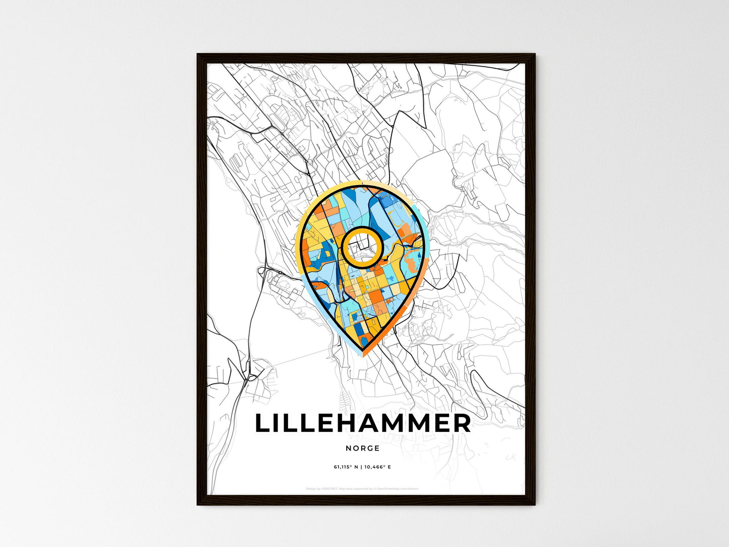 Lillehammer Norway wedding art map with pointer icon