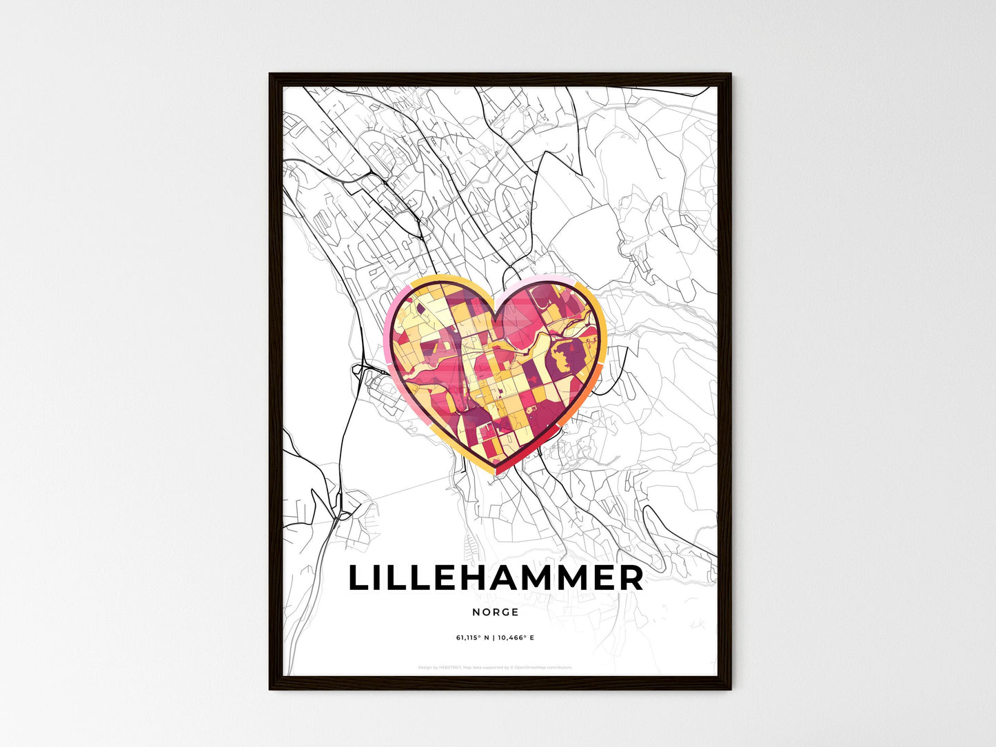 Lillehammer Norway wedding art map with heart icon