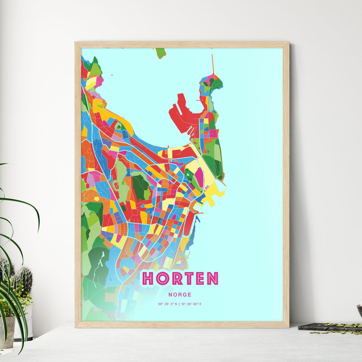 Colorful HORTEN NORWAY Fine Art Map Crazy Colors