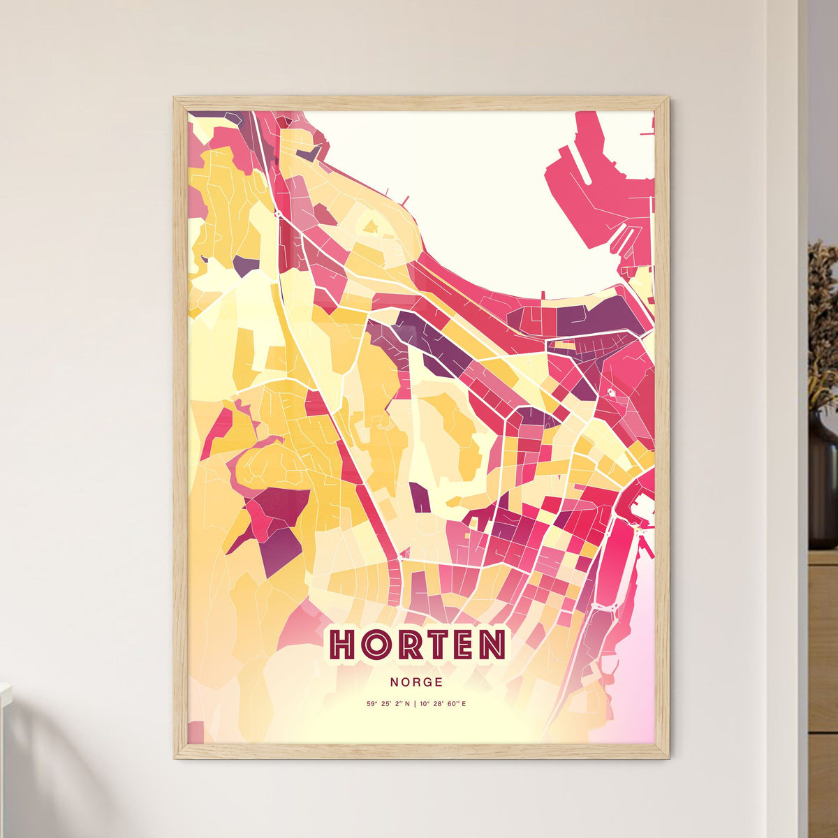 Colorful HORTEN NORWAY Fine Art Map Hot Red