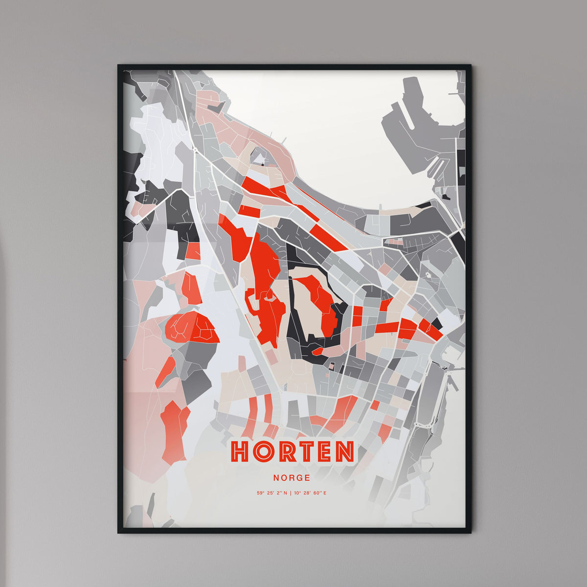 Colorful HORTEN NORWAY Fine Art Map Modern
