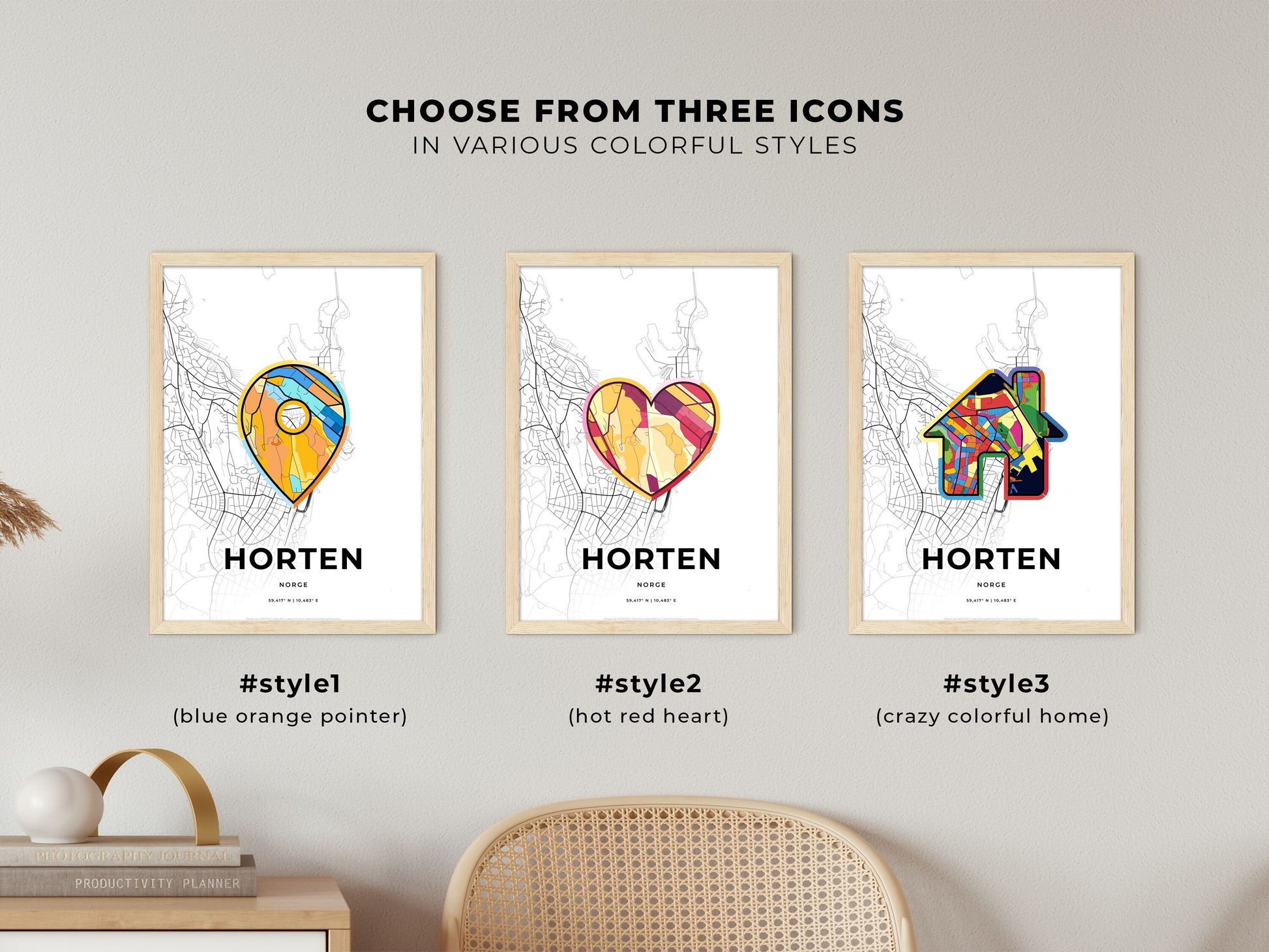 Horten Norway maps with colorful icons