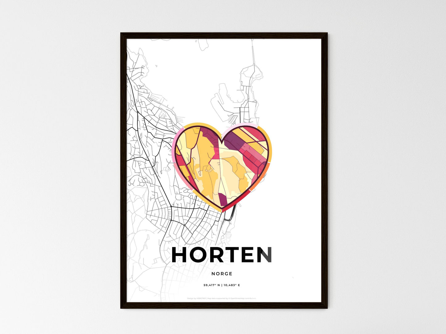 Horten Norway wedding art map with heart icon