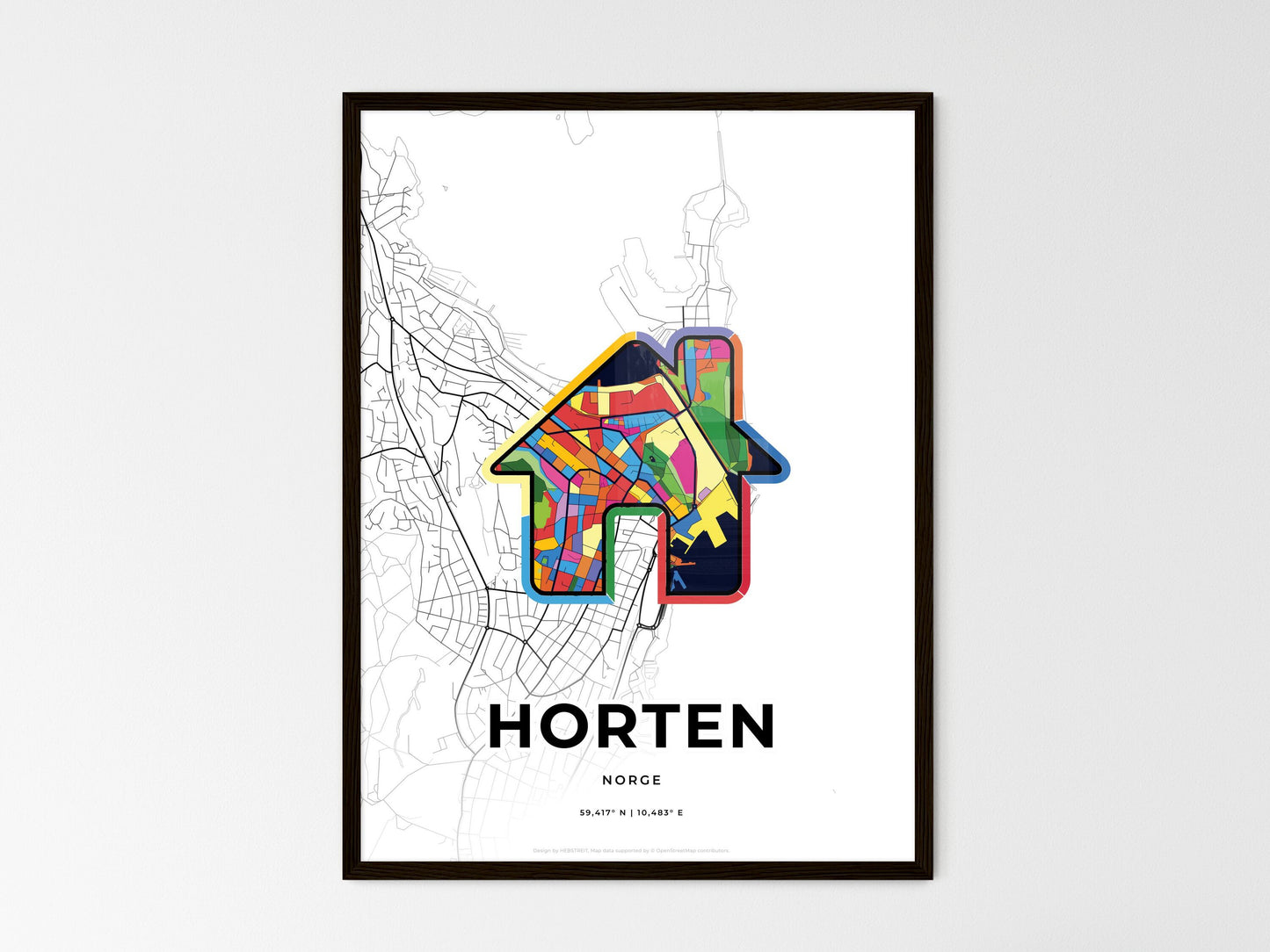 Horten Norway wedding art map with home icon