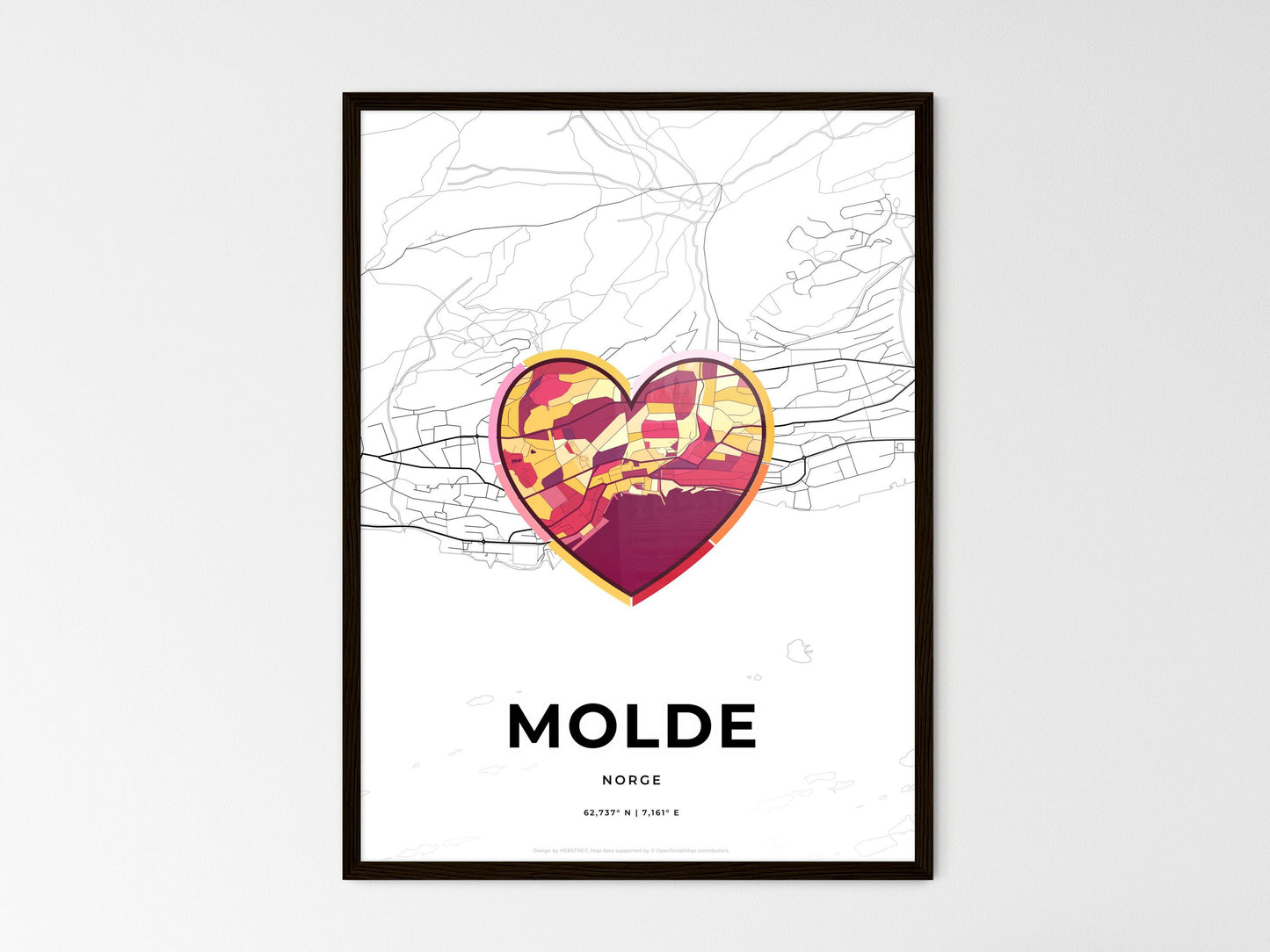 Molde Norway wedding art map with heart icon