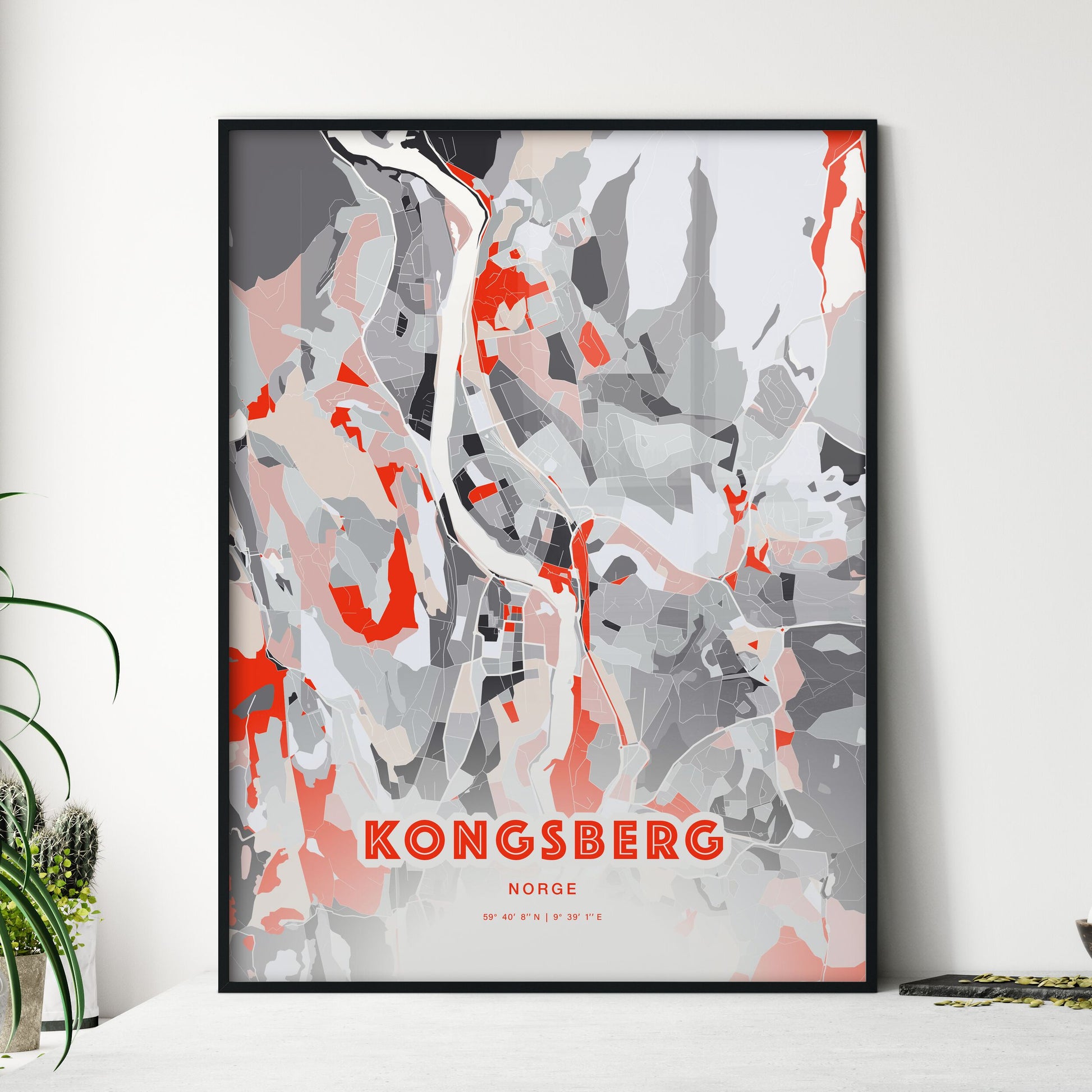 Colorful KONGSBERG NORWAY Fine Art Map Modern