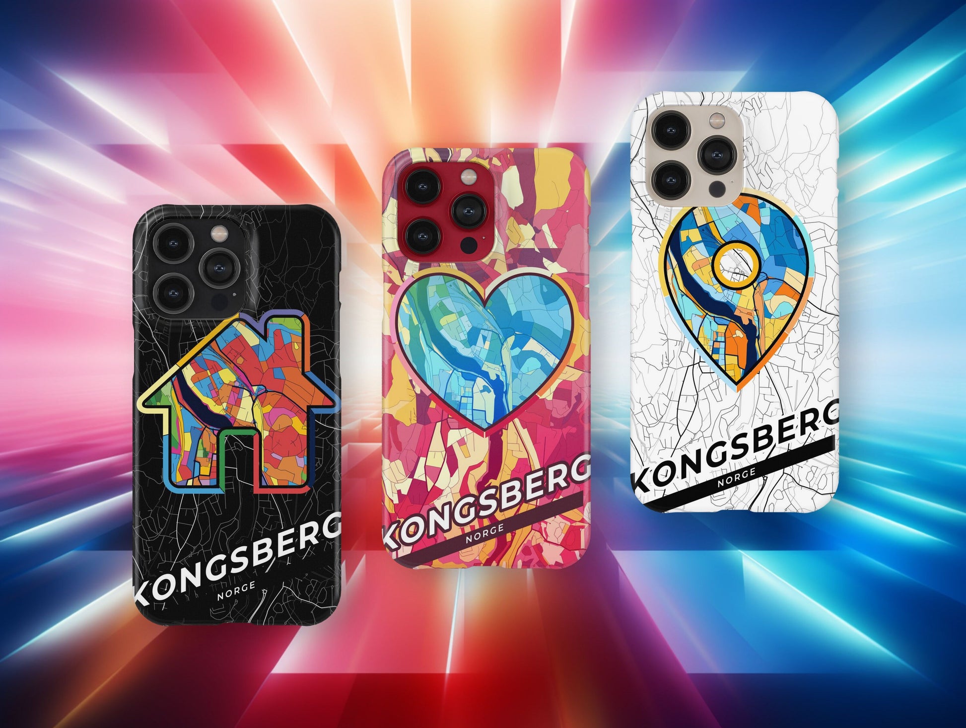 Kongsberg Norway slim phone case with colorful icon. Birthday, wedding or housewarming gift. Couple match cases.