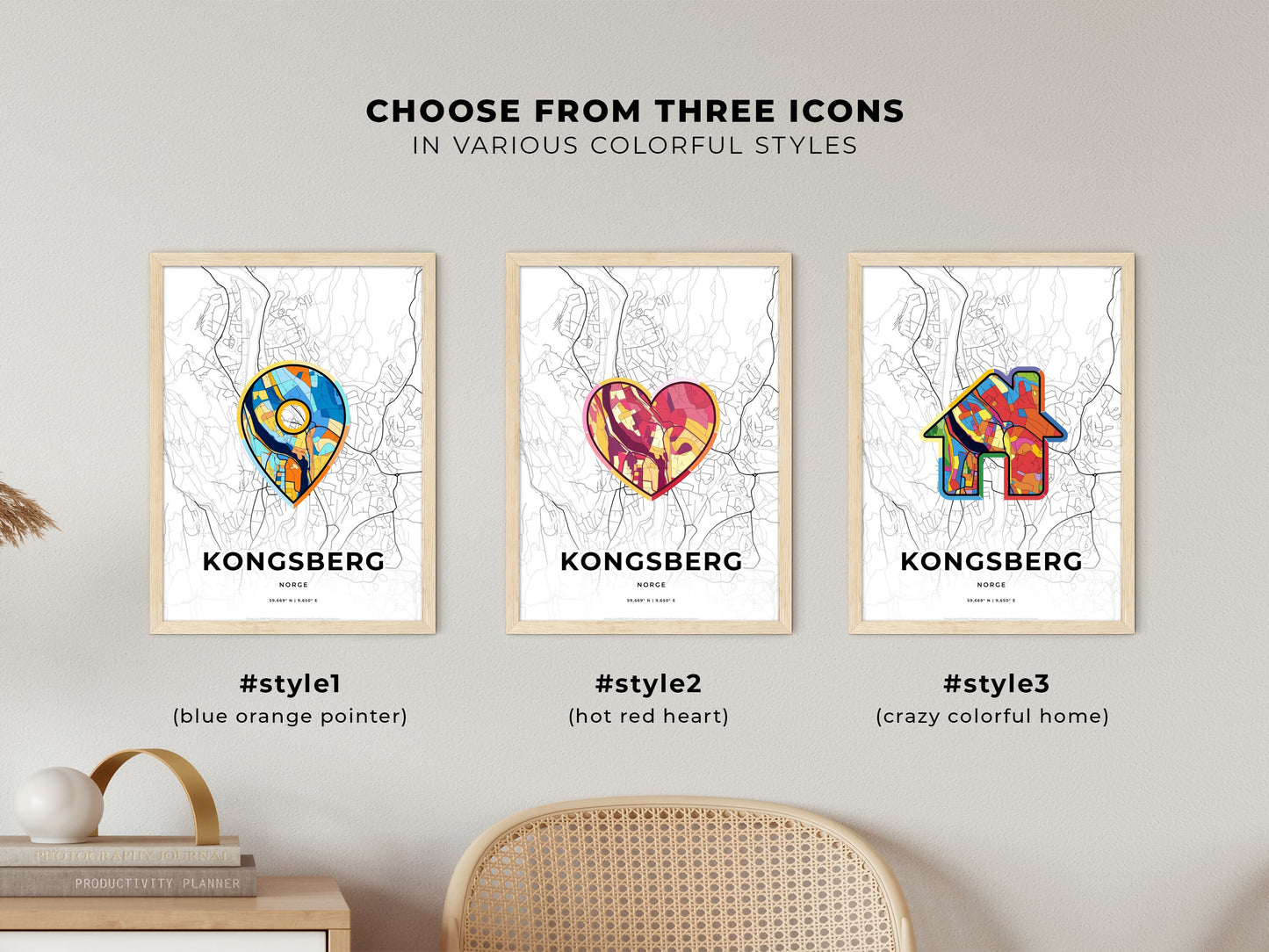 Kongsberg Norway maps with colorful icons