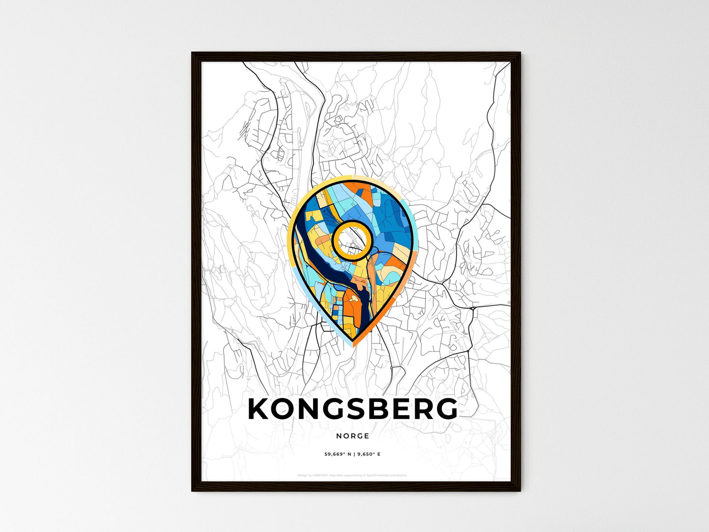 Kongsberg Norway wedding art map with pointer icon