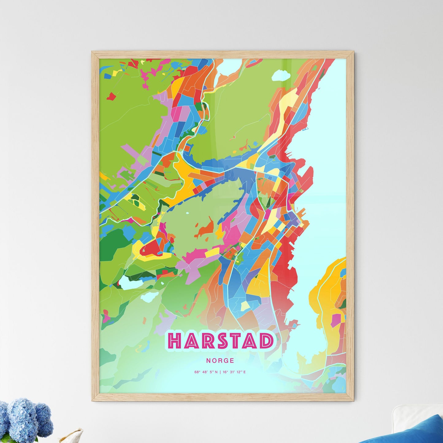 Colorful HARSTAD NORWAY Fine Art Map Crazy Colors