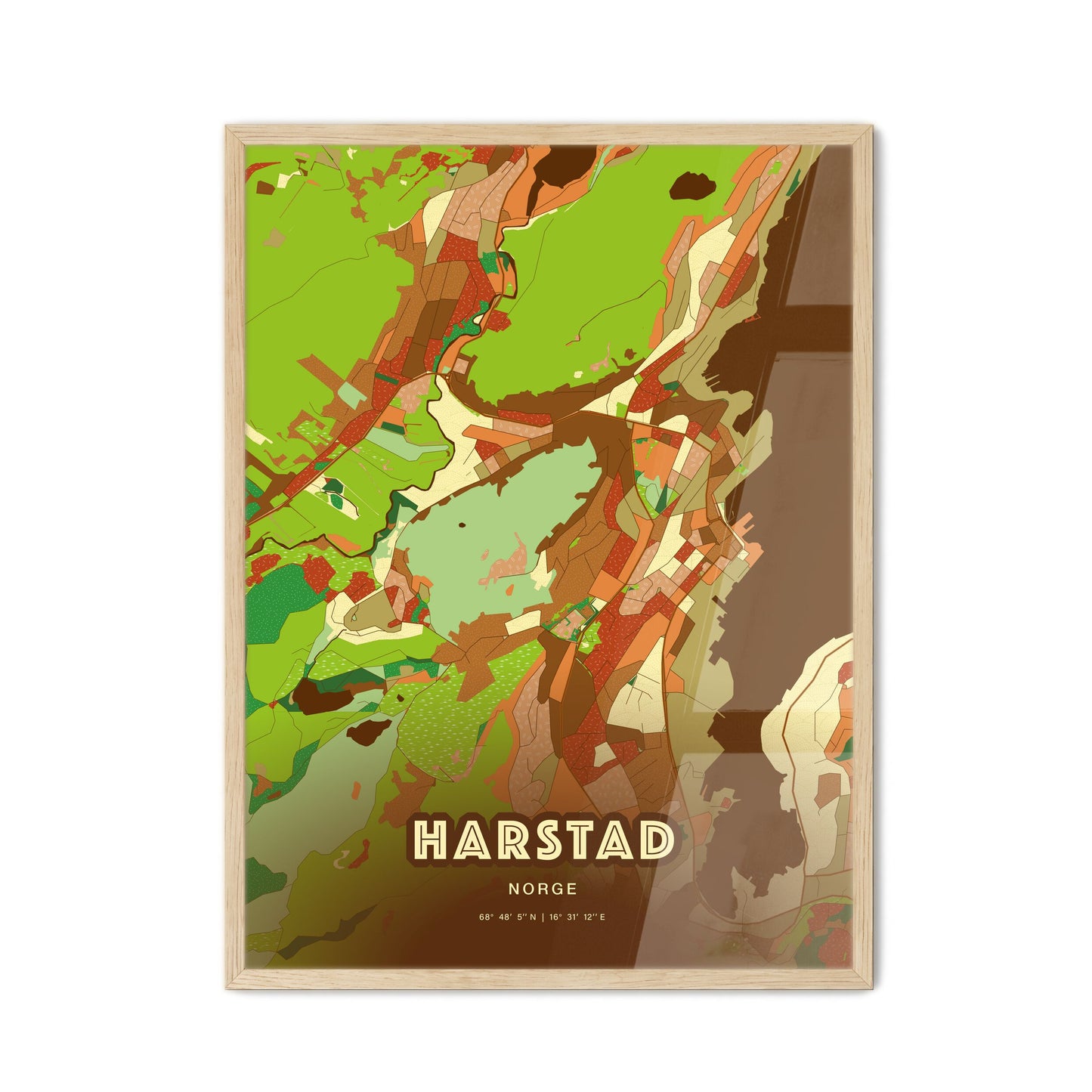 Colorful HARSTAD NORWAY Fine Art Map Farmhouse