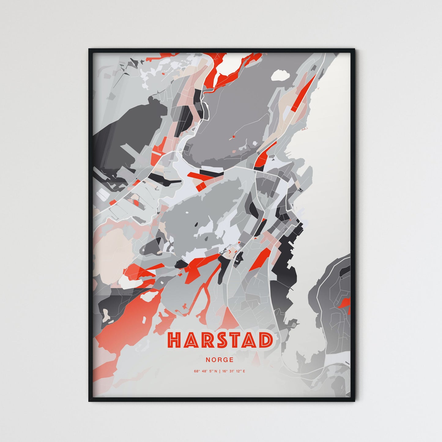 Colorful HARSTAD NORWAY Fine Art Map Modern