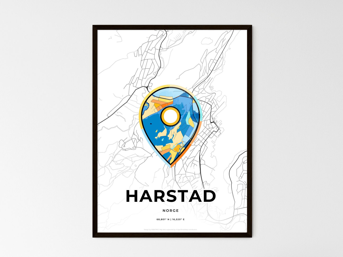 Harstad Norway wedding art map with pointer icon