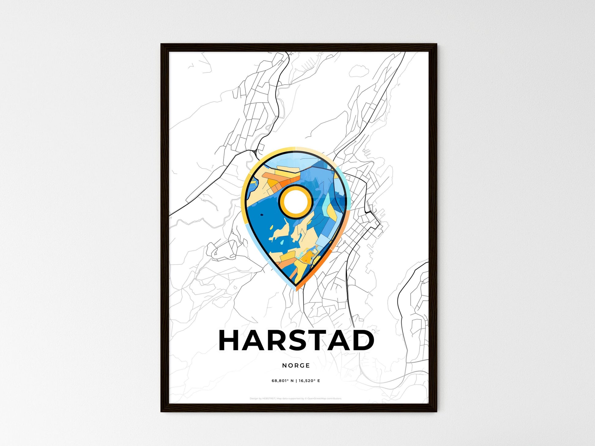 Harstad Norway wedding art map with pointer icon