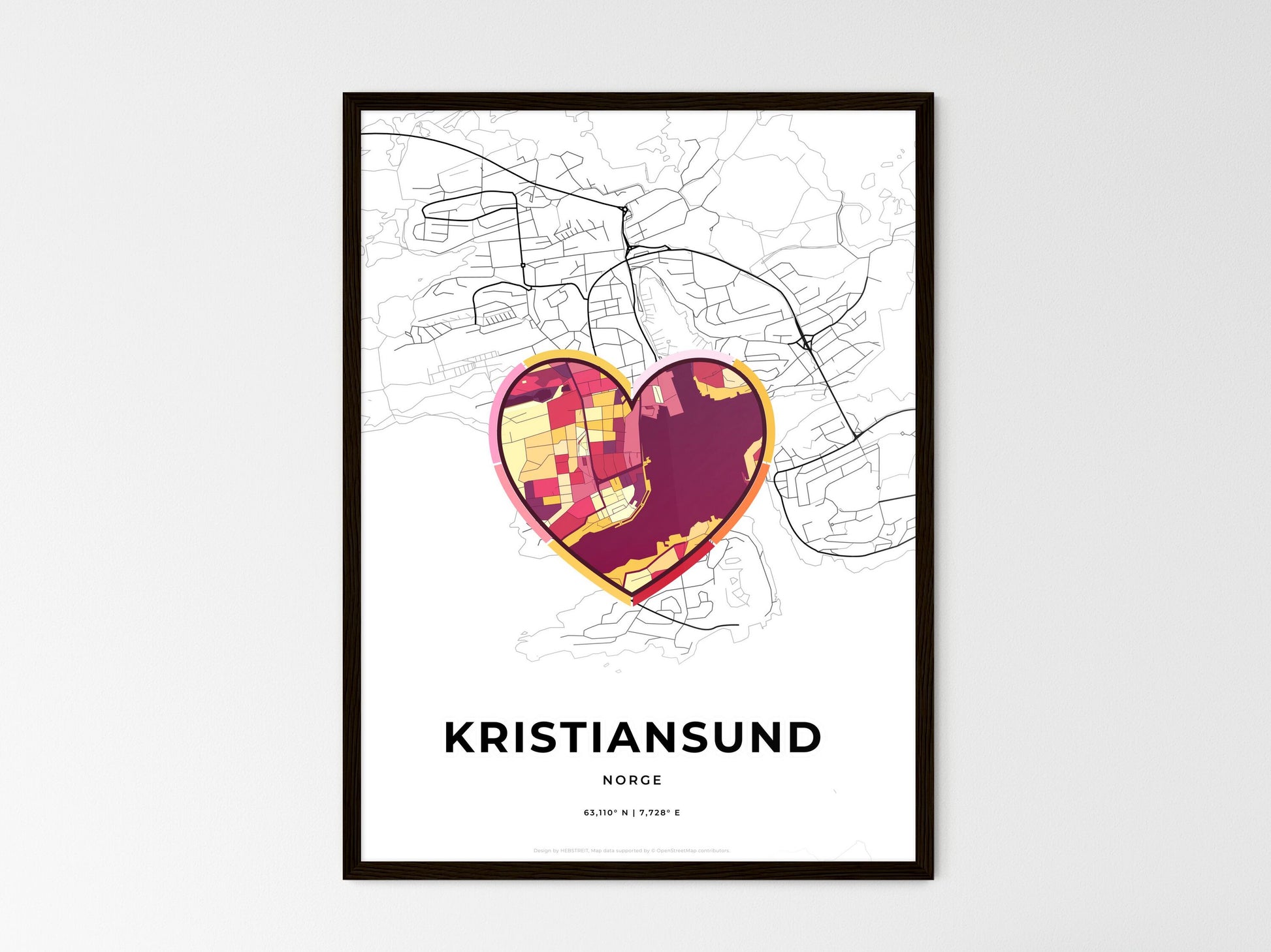 Kristiansund Norway wedding art map with heart icon